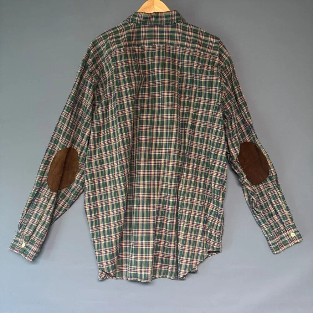 Polo Ralph Lauren Polo Country Plaid Shirt Suede Elbow Patches Green 2XB Big